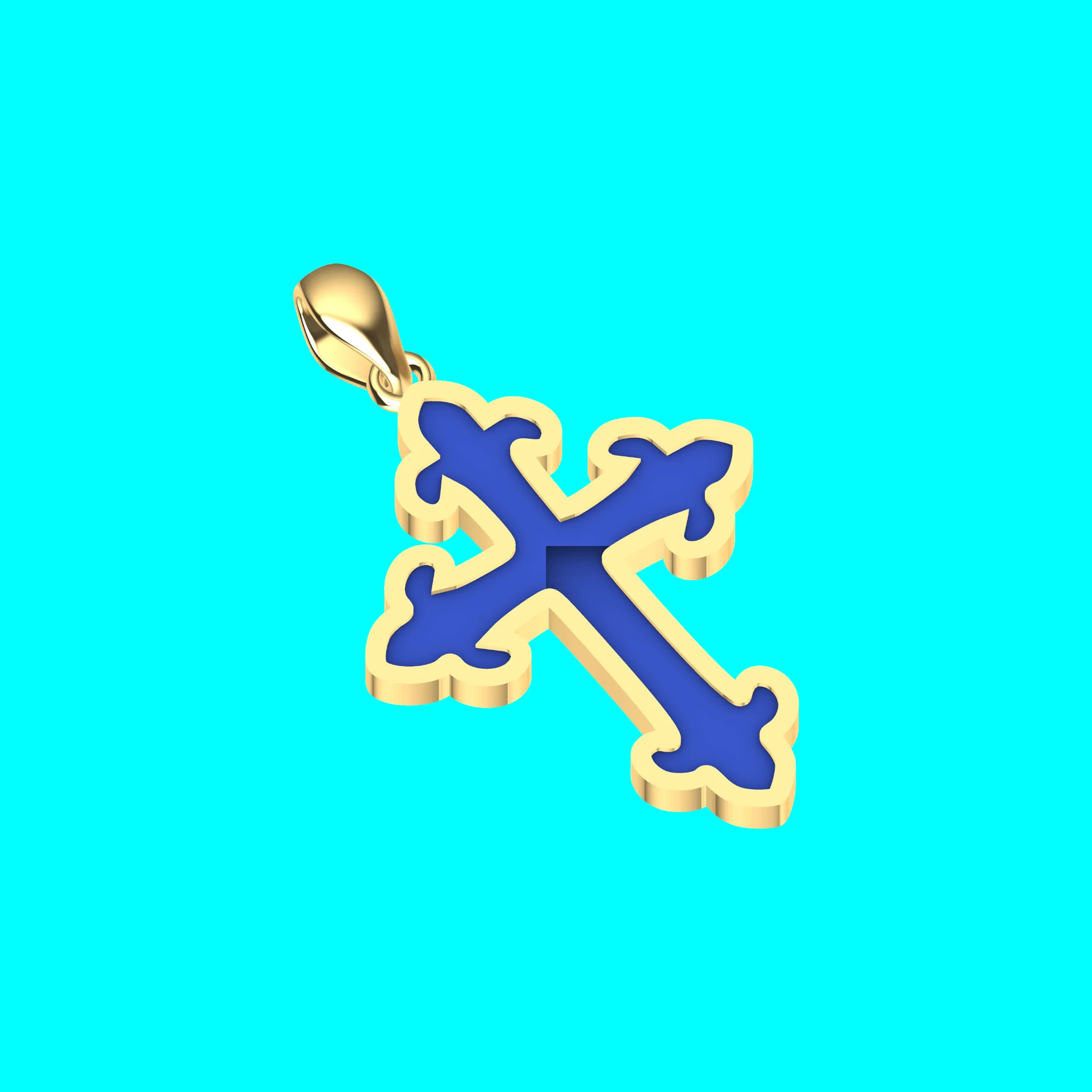 Framed Cross Pendant with Scrolled Leaf Ends — view 2