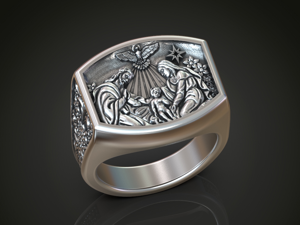 Holy Family and Star of Bethlehem Signet Ring — view 2