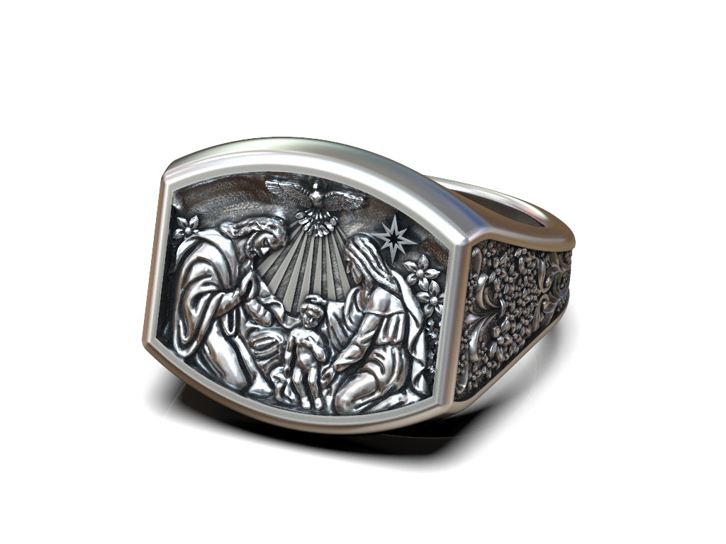 Holy Family and Star of Bethlehem Signet Ring — view 4