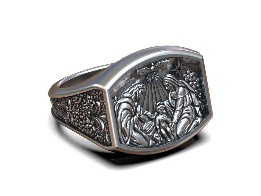 Holy Family and Star of Bethlehem Signet Ring — view 3