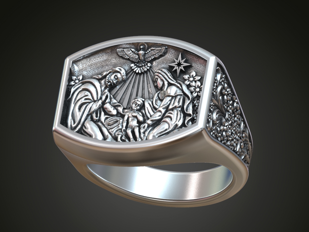 Holy Family and Star of Bethlehem Signet Ring