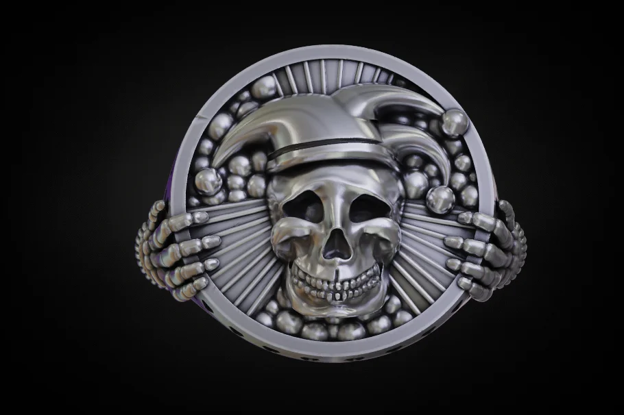 Jester Skull Signet Ring with Pierced Shank