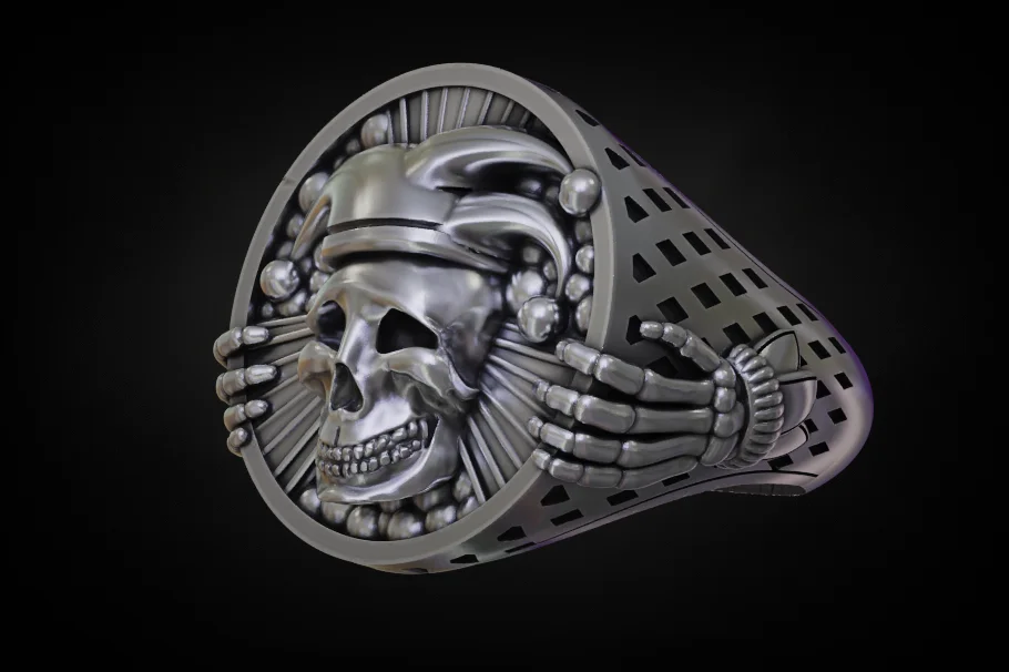 Jester Skull Signet Ring with Pierced Shank — view 2