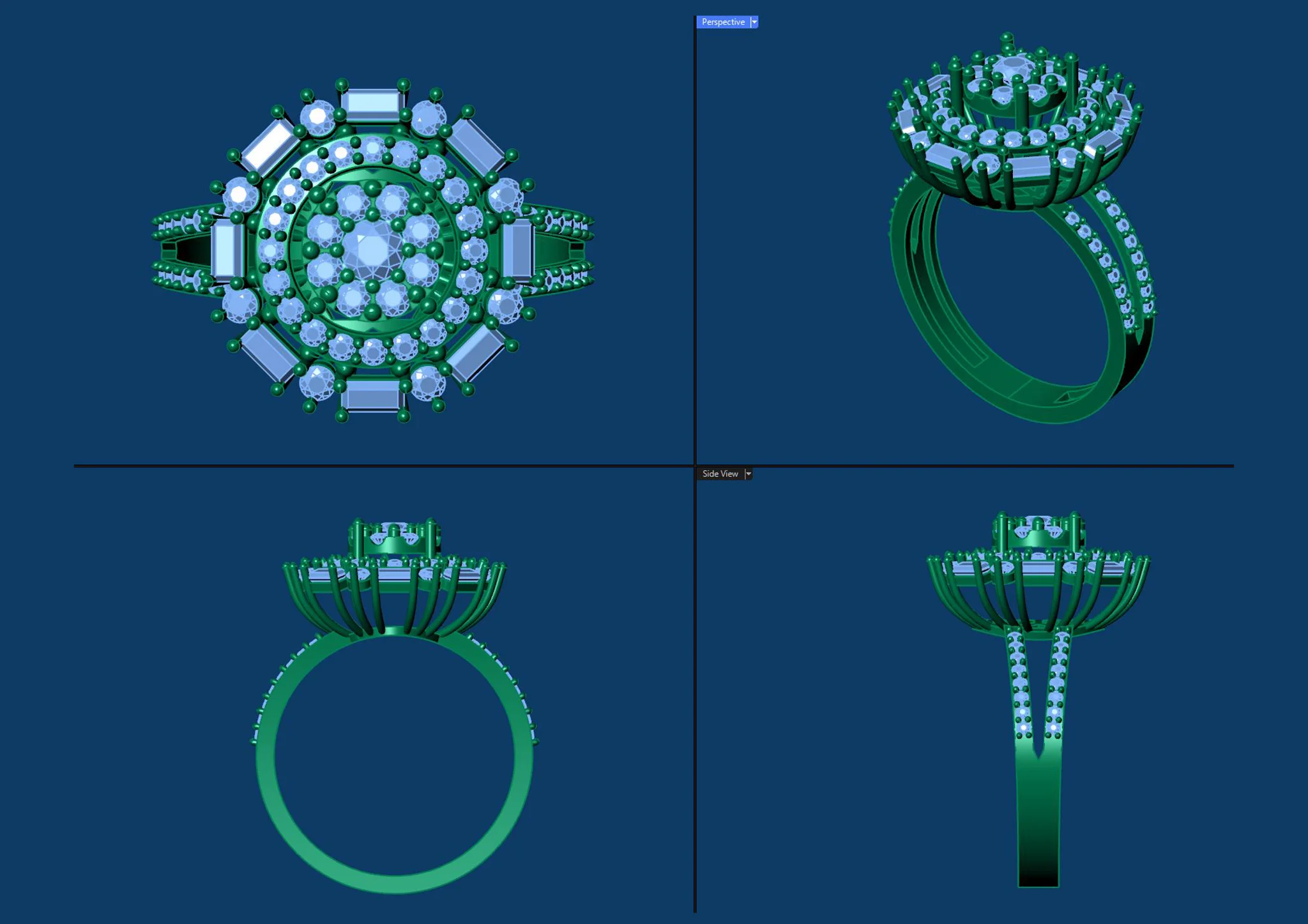 Delicate Baguette Gemstone Ring Jewelry 3D Model — view 4