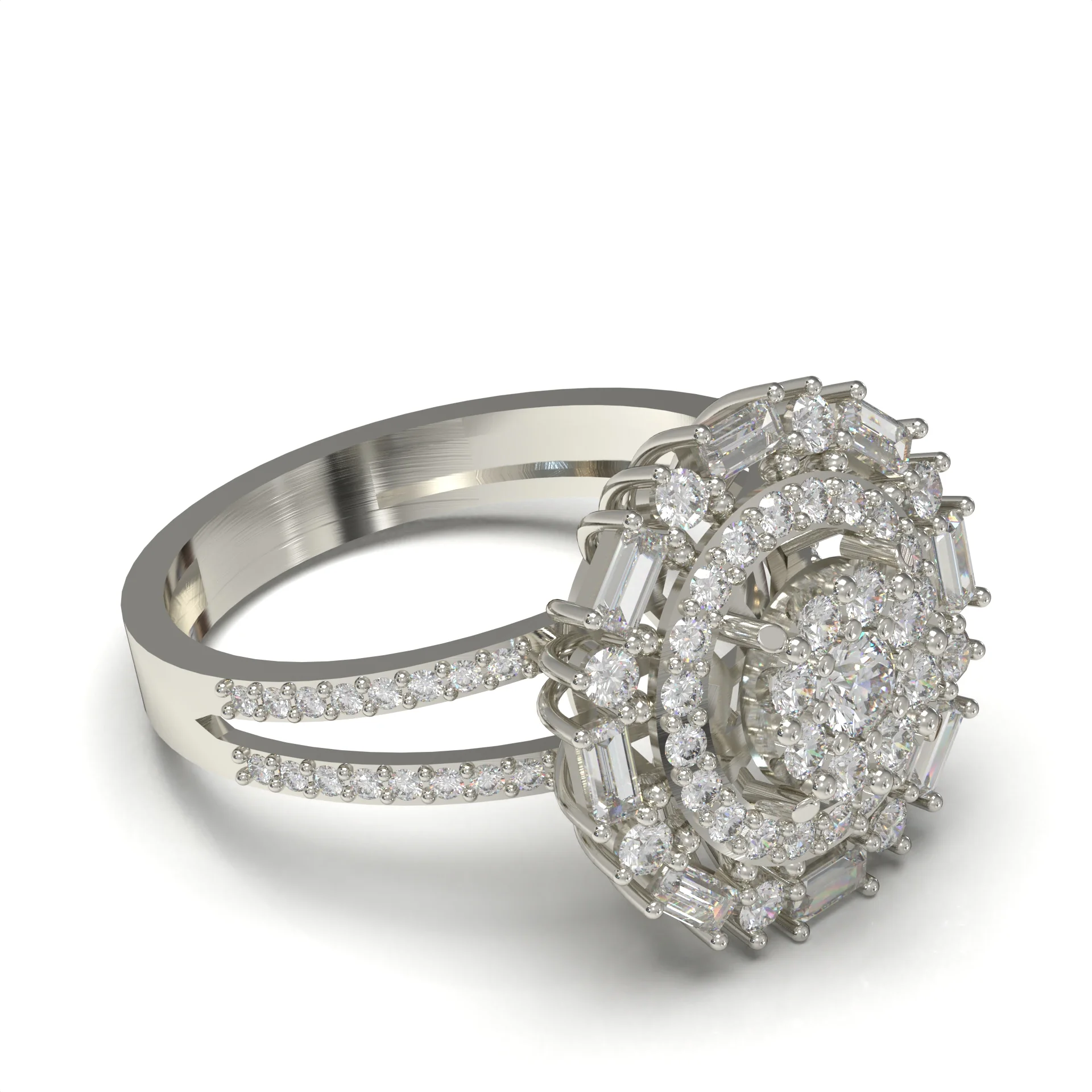 Delicate Baguette Gemstone Ring Jewelry 3D Model — view 3