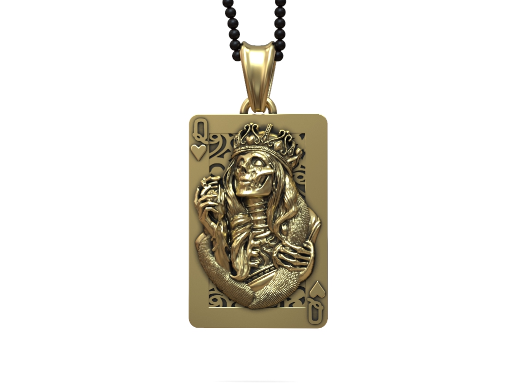 Skeleton Queen of Spades Playing Card Pendant — view 4