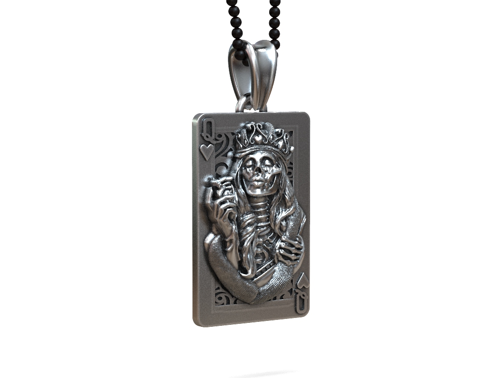 Skeleton Queen of Spades Playing Card Pendant — view 2