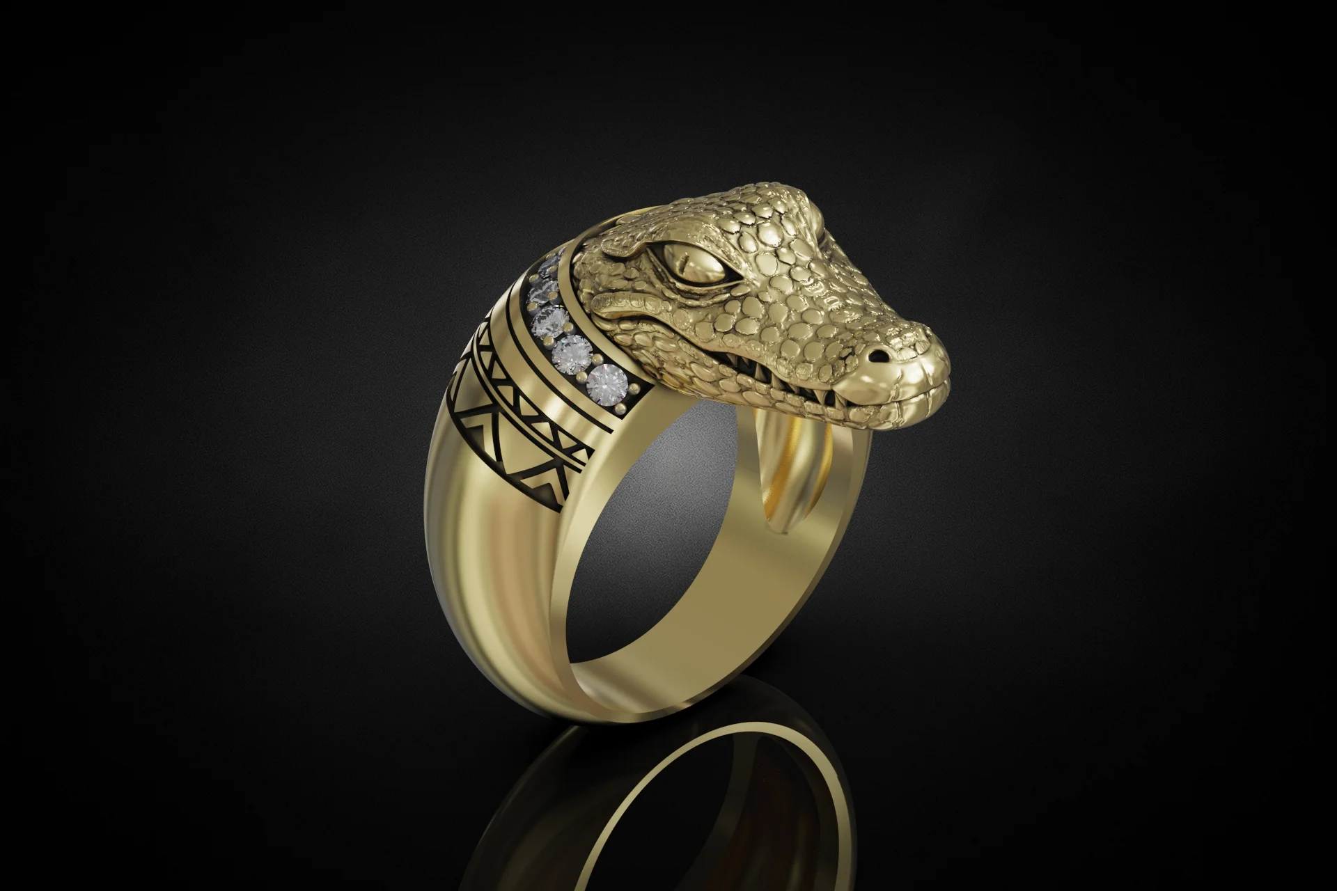 Alligator Head Gemstone Signet Ring — view 4