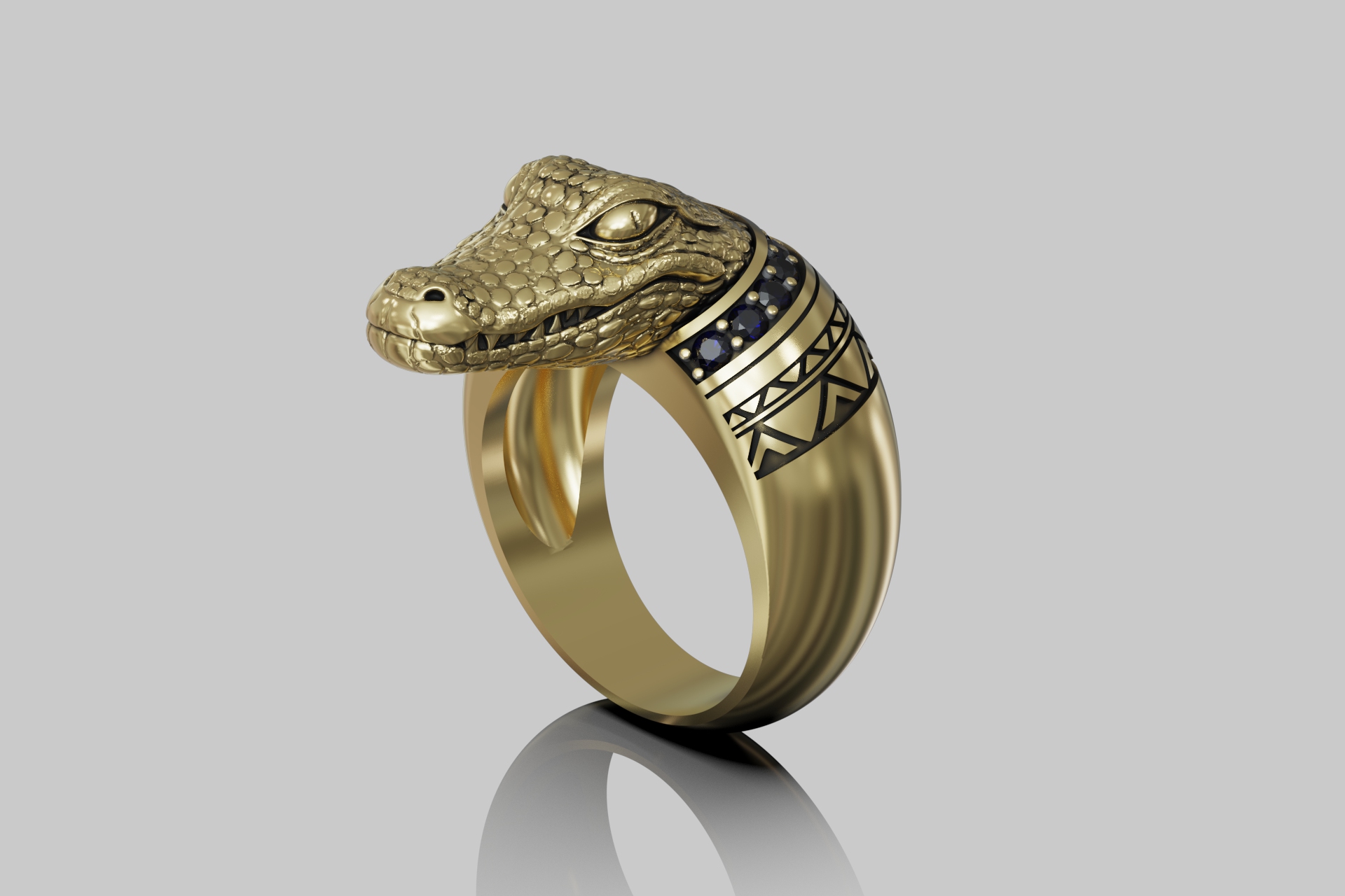 Alligator Head Gemstone Signet Ring — view 7