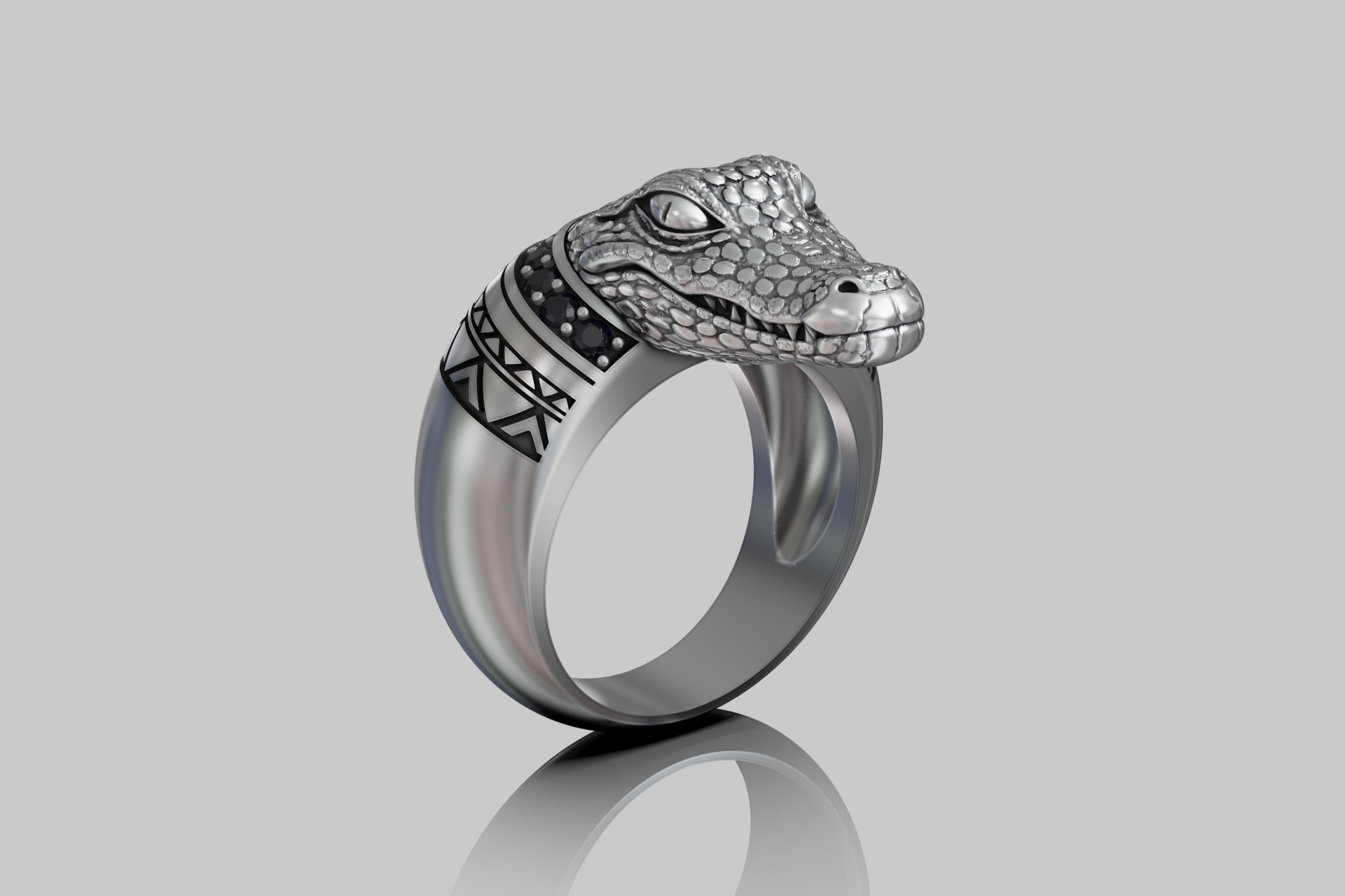 Alligator Head Gemstone Signet Ring — view 6