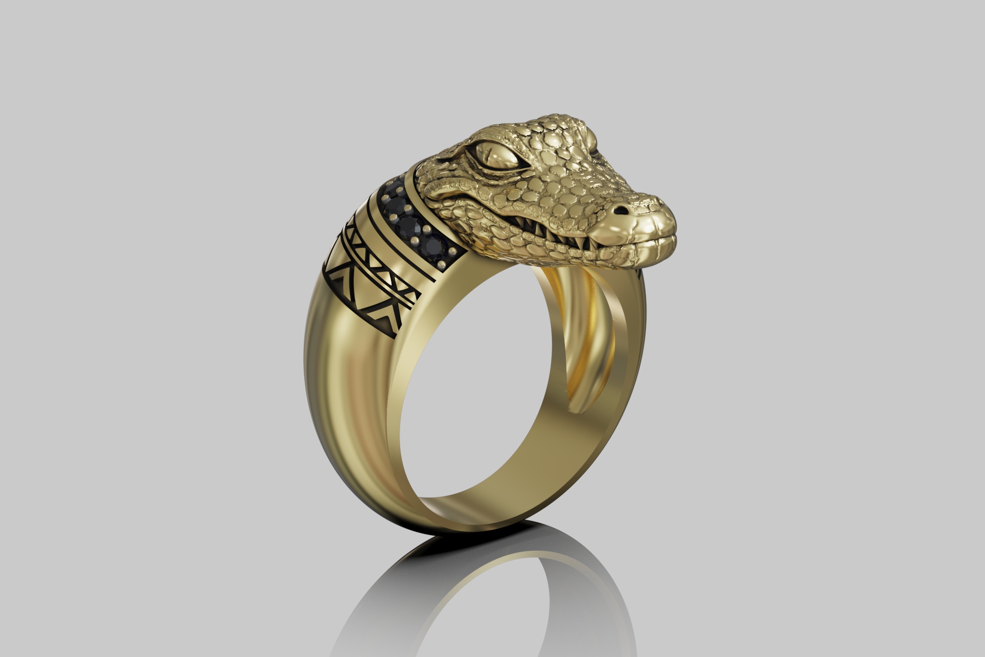 Alligator Head Gemstone Signet Ring — view 5