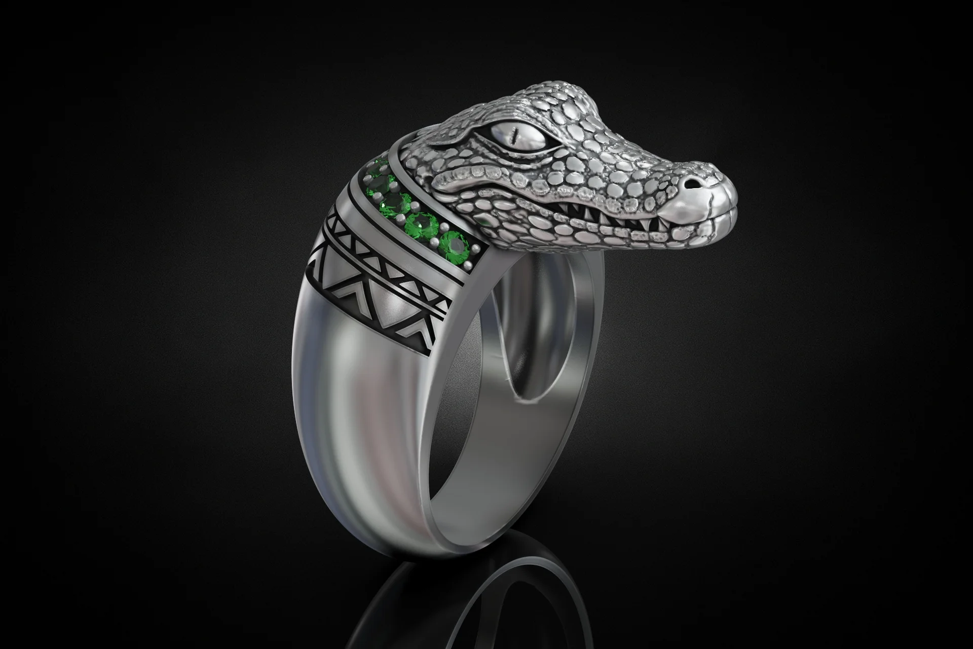 Alligator Head Gemstone Signet Ring