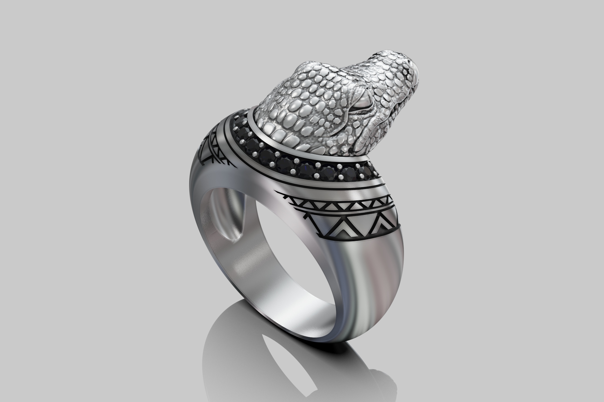 Alligator Head Gemstone Signet Ring — view 8