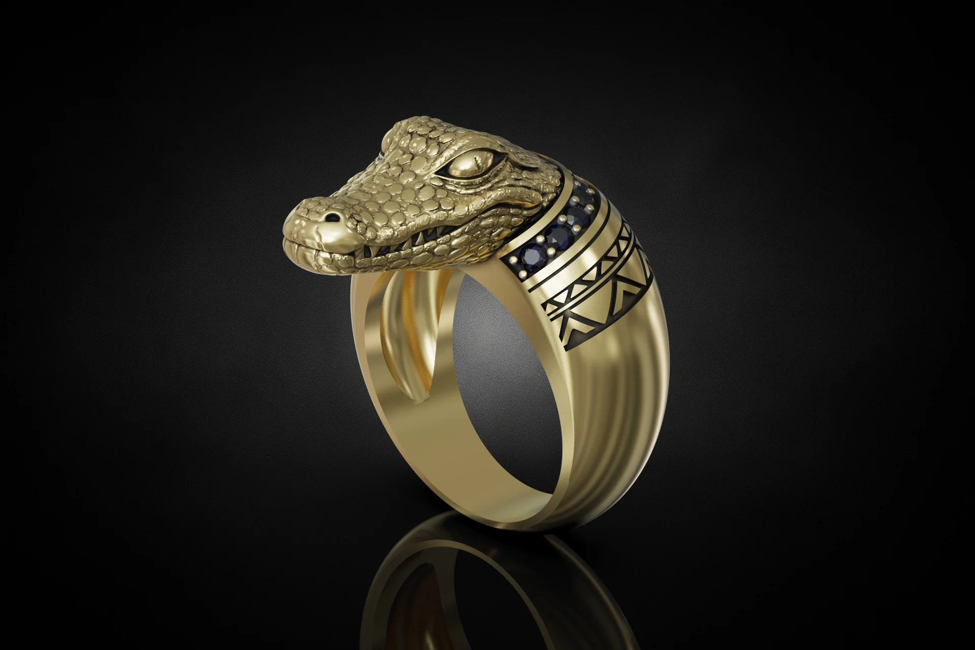 Alligator Head Gemstone Signet Ring — view 3
