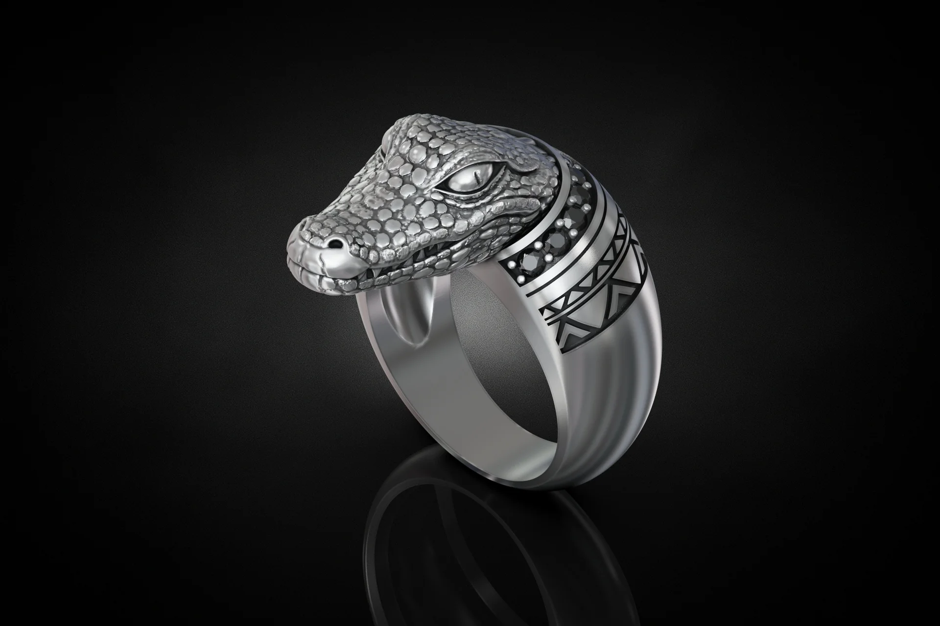 Alligator Head Gemstone Signet Ring — view 2
