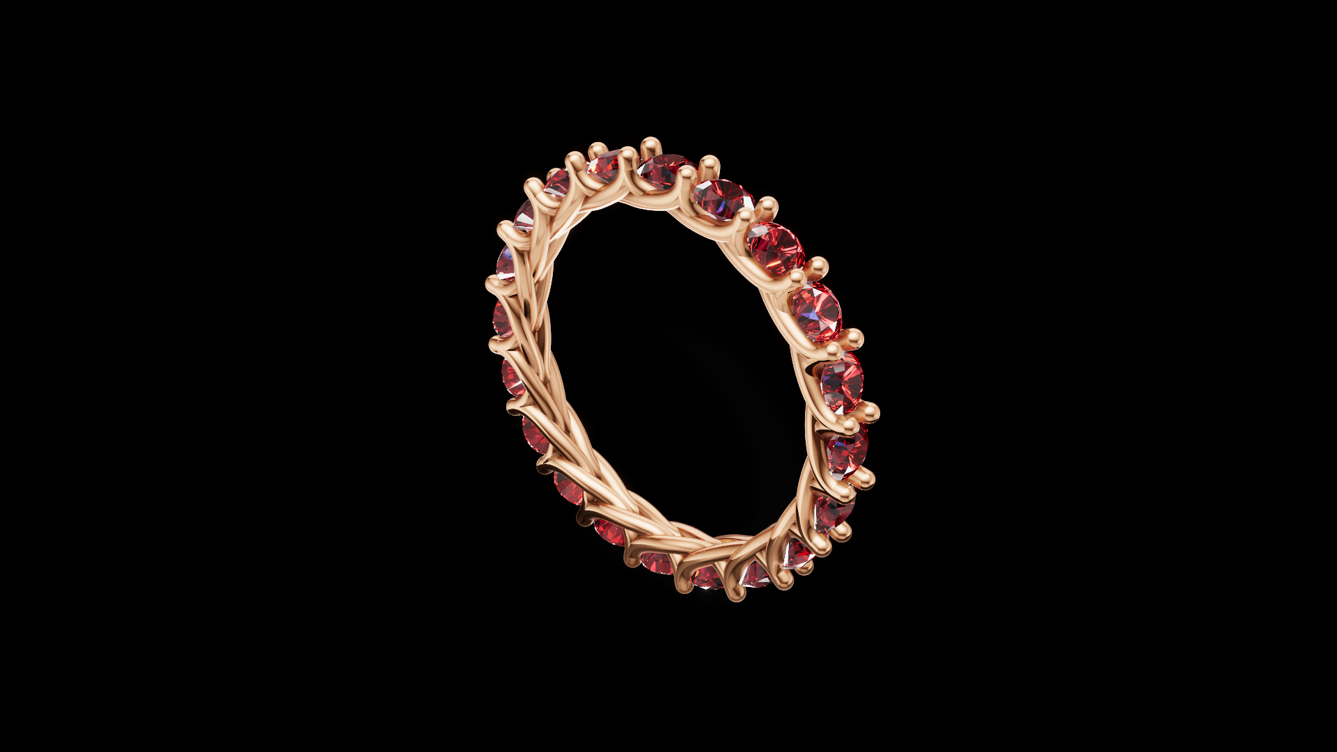 Twisted Garnet Eternity Ring 3 mm Round Gems | Vine Wedding Band | Nature Inspired Jewelry CAD Model | STL 3DM