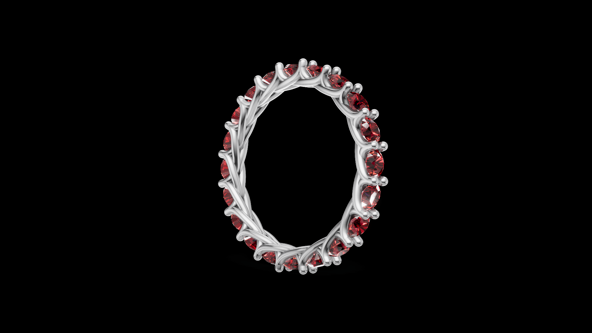 Twisted Garnet Eternity Ring 3 mm Round Gems | Vine Wedding Band | Nature Inspired Jewelry CAD Model | STL 3DM — view 7