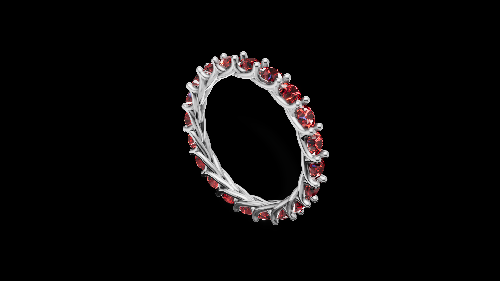 Twisted Garnet Eternity Ring 3 mm Round Gems | Vine Wedding Band | Nature Inspired Jewelry CAD Model | STL 3DM — view 2