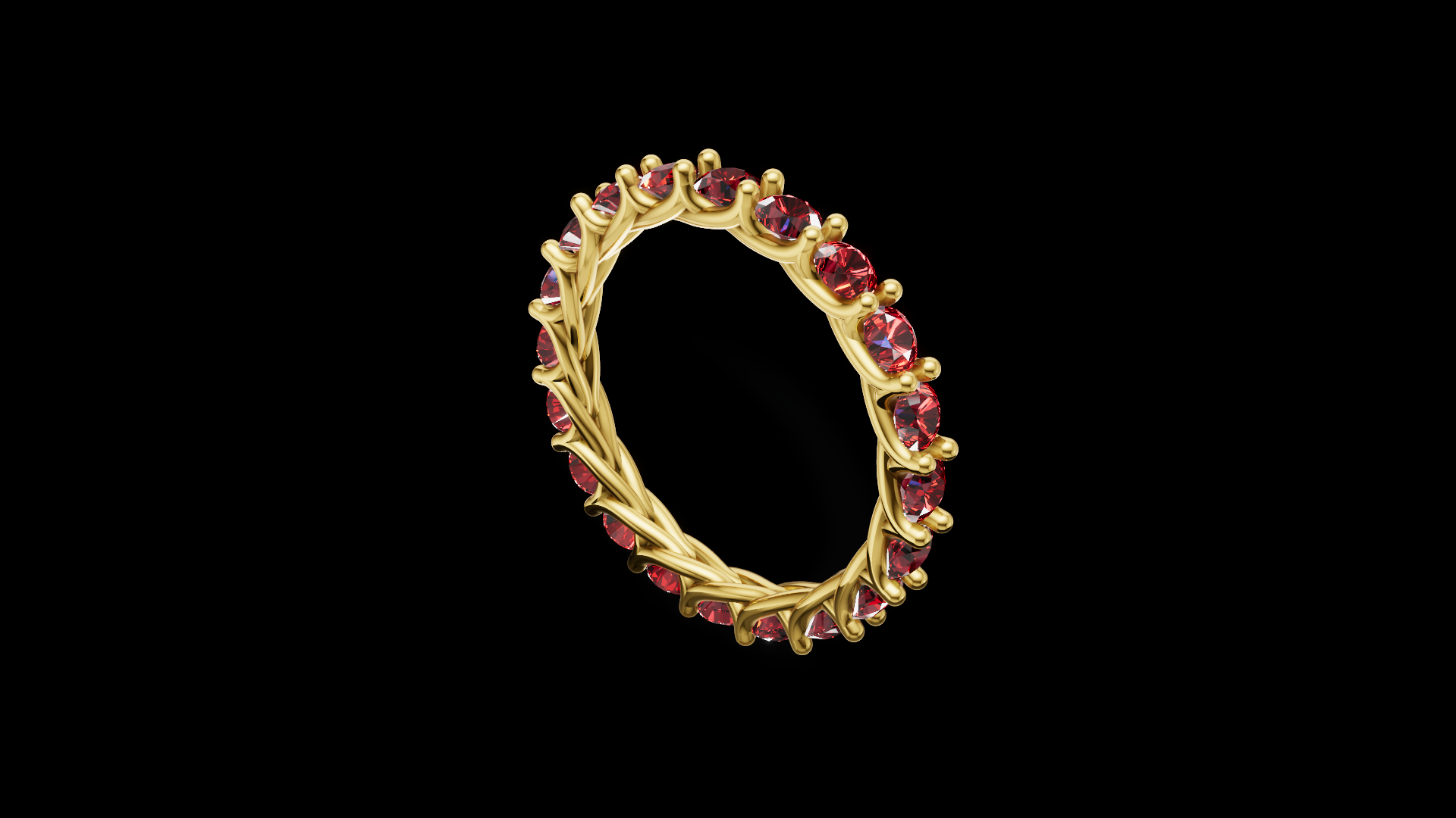 Twisted Garnet Eternity Ring 3 mm Round Gems | Vine Wedding Band | Nature Inspired Jewelry CAD Model | STL 3DM — view 3