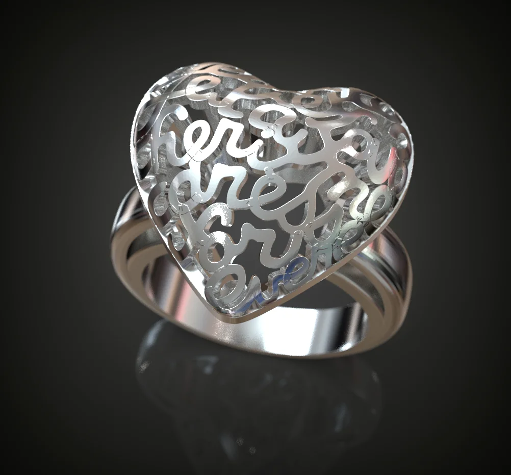 "Love" Script Openwork Heart Statement Ring — view 2