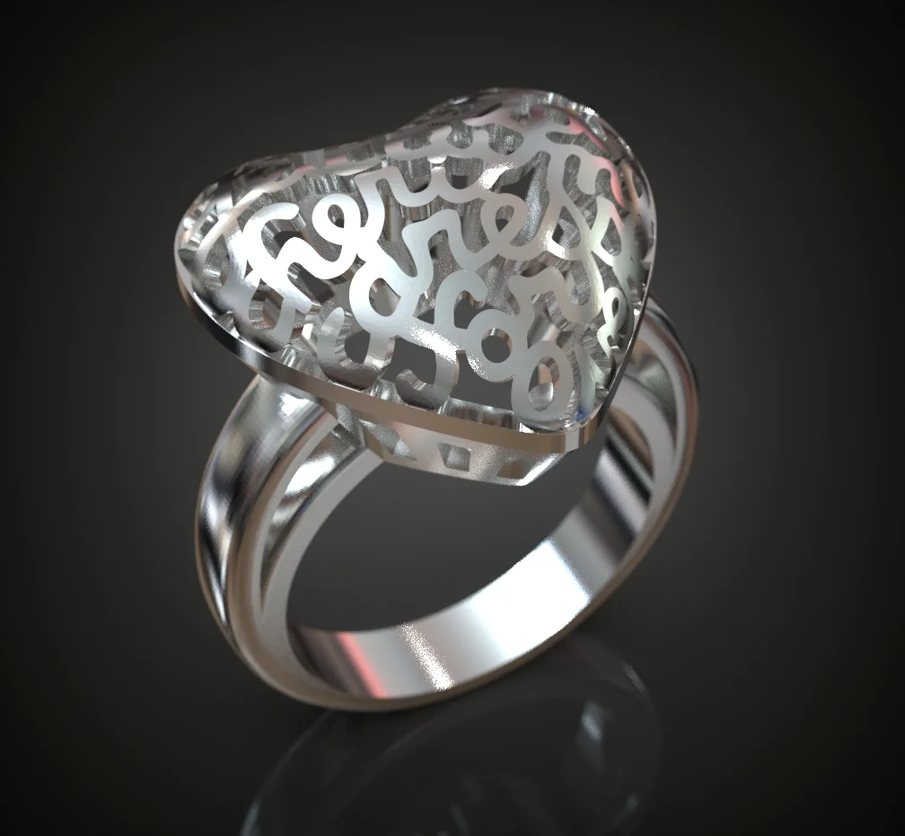 "Love" Script Openwork Heart Statement Ring