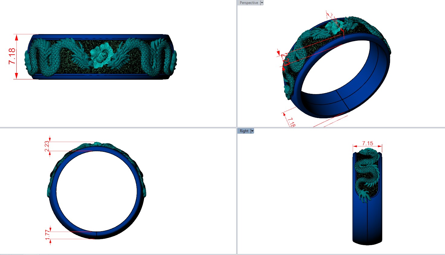 Dragons East Asian Floral Band Ring — view 5
