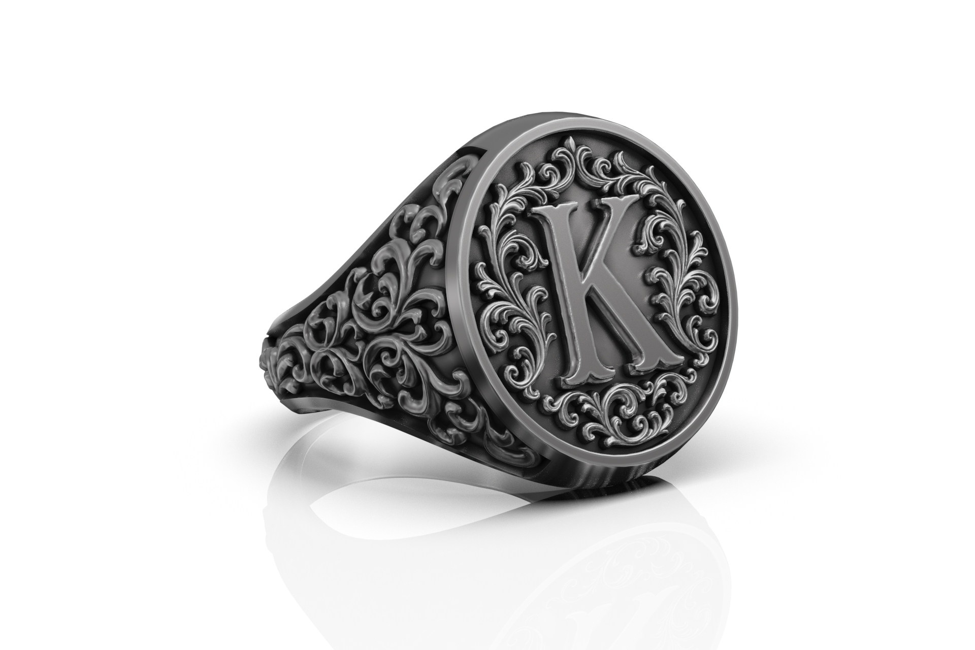 Baroque Letter K Monogram Signet Ring — view 8