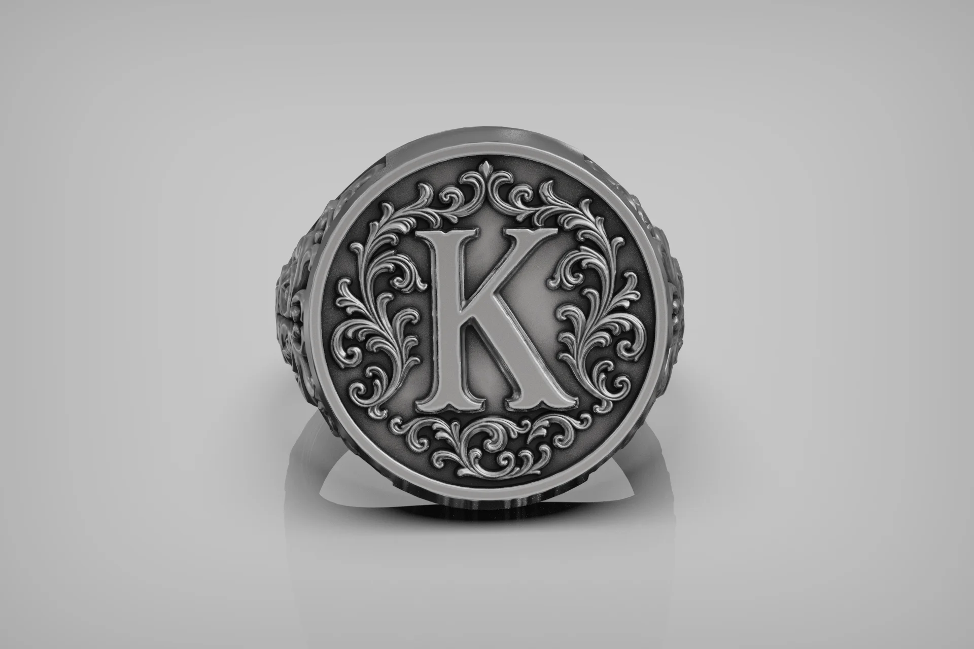 Baroque Letter K Monogram Signet Ring — view 6