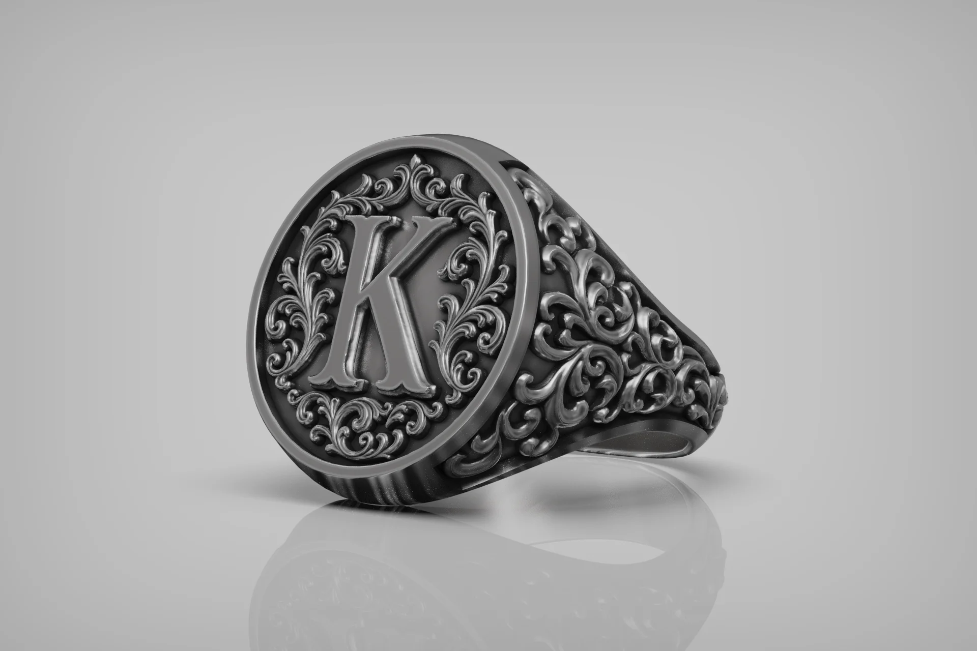 Baroque Letter K Monogram Signet Ring — view 4