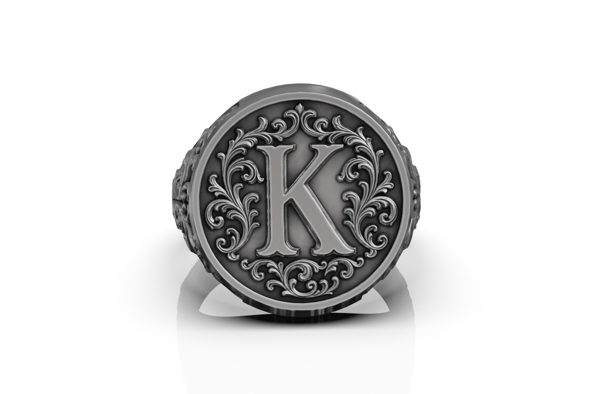 Baroque Letter K Monogram Signet Ring — view 7