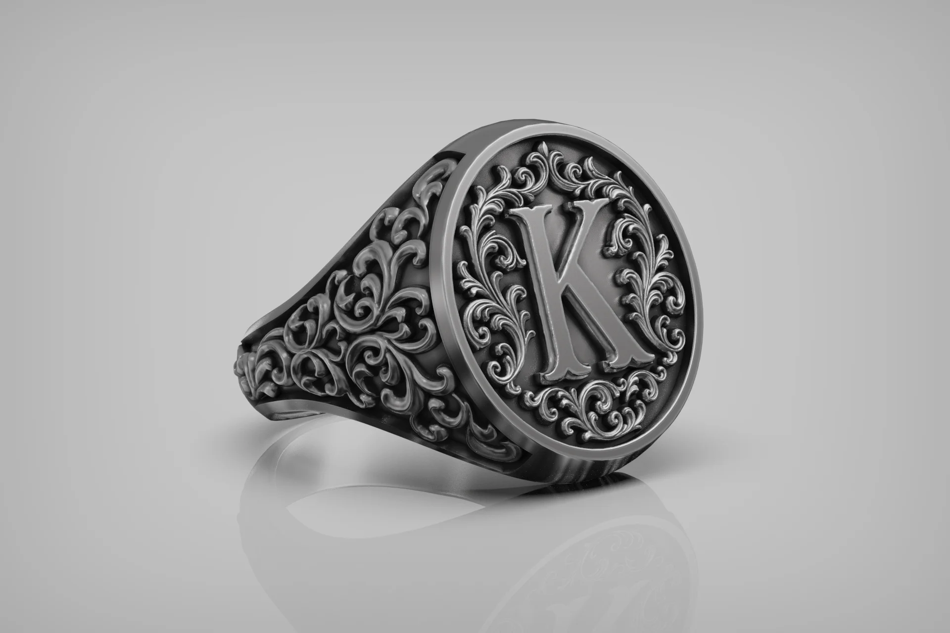 Baroque Letter K Monogram Signet Ring — view 5