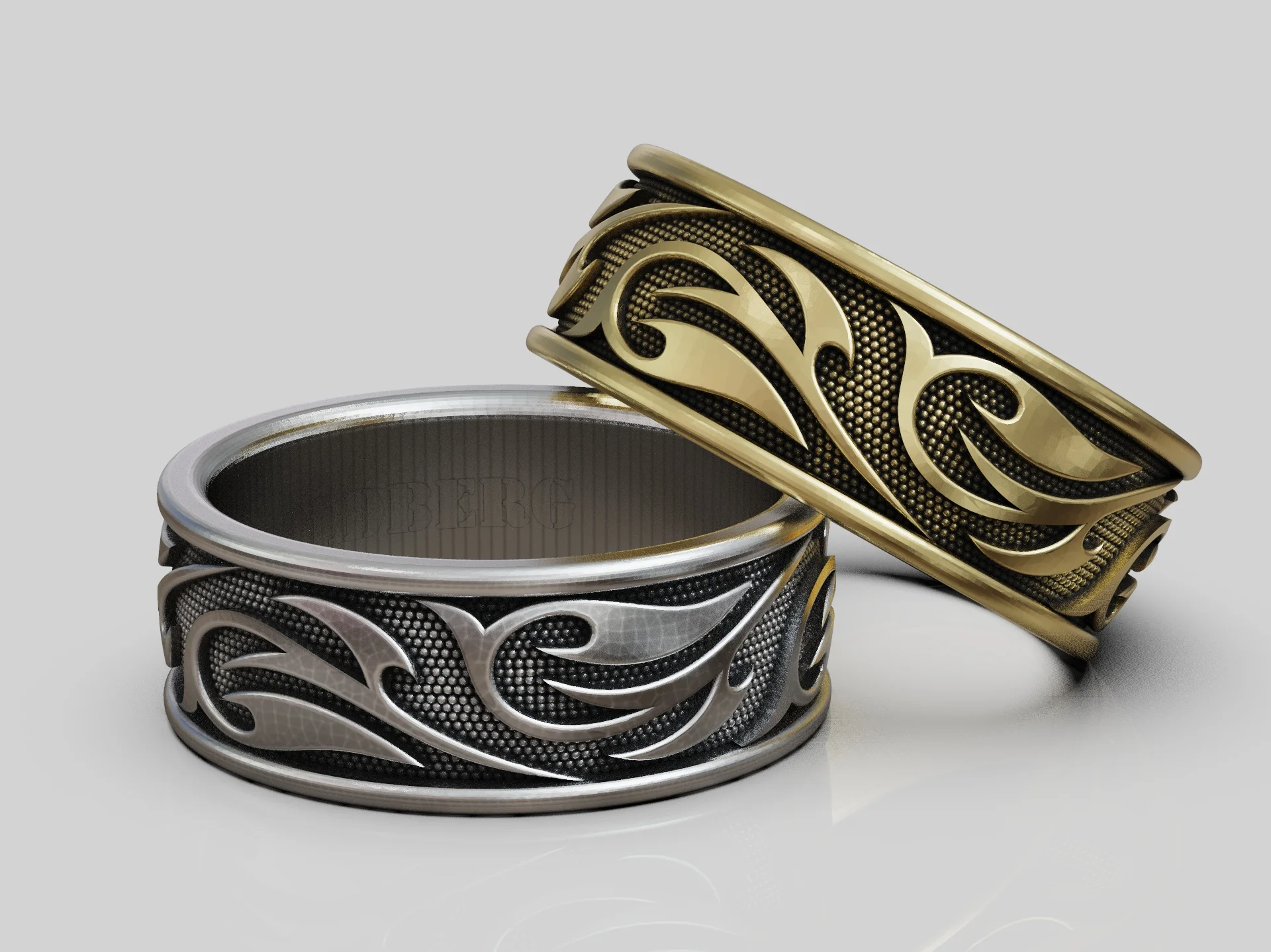Tribal Pattern Engraved Wide Band Ring — view 5