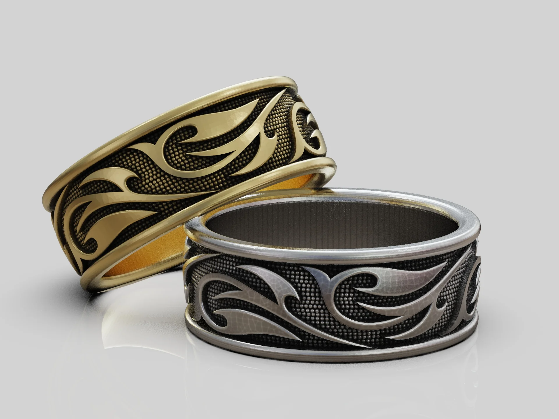 Tribal Pattern Engraved Wide Band Ring — view 6