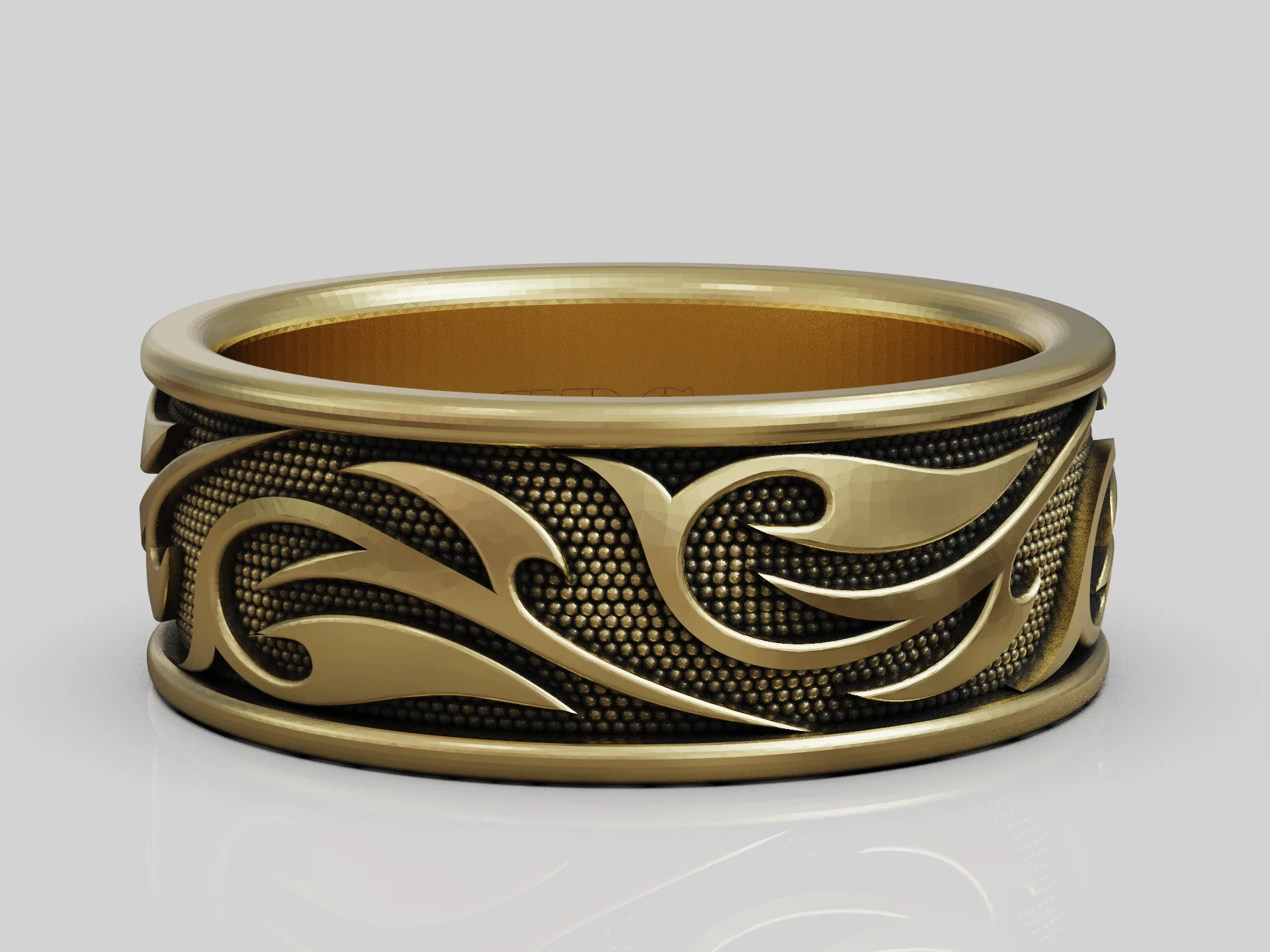 Tribal Pattern Engraved Wide Band Ring — view 3