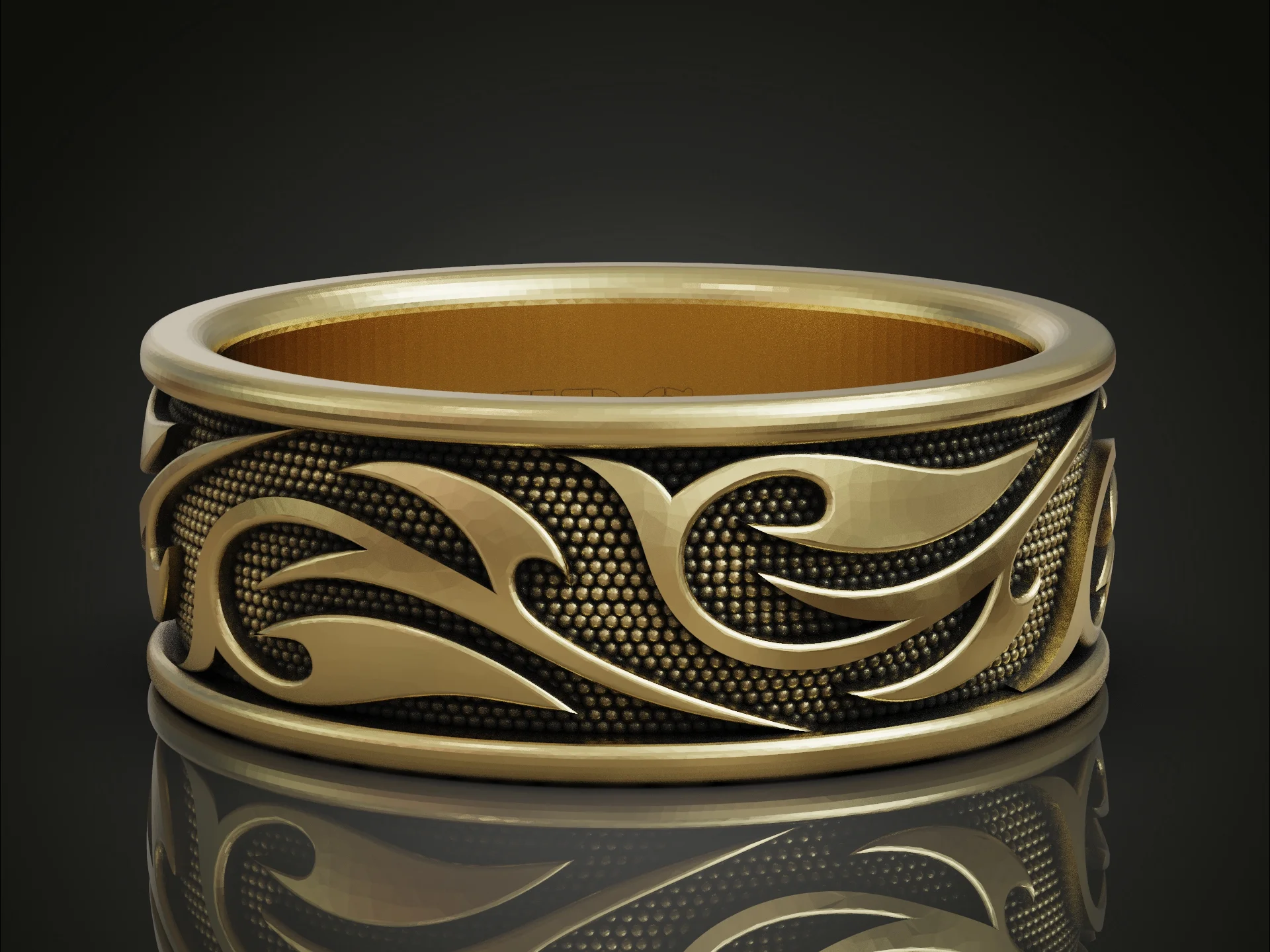 Tribal Pattern Engraved Wide Band Ring — view 2