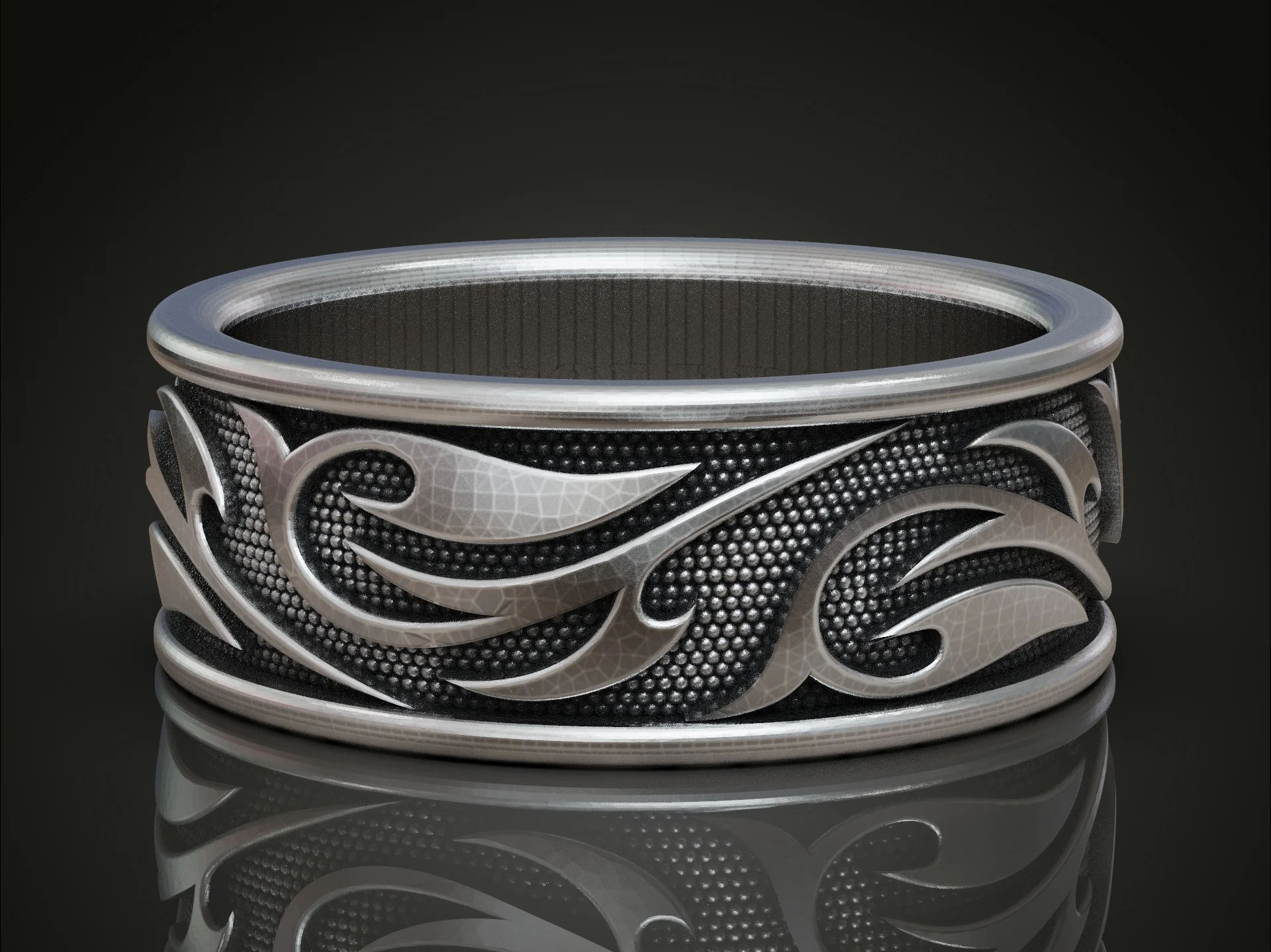 Tribal Pattern Engraved Wide Band Ring
