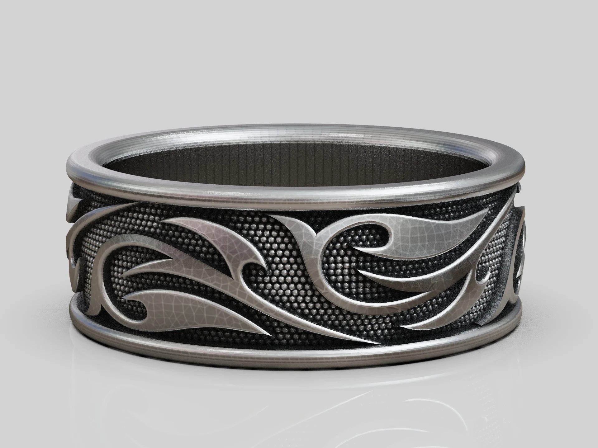 Tribal Pattern Engraved Wide Band Ring — view 4