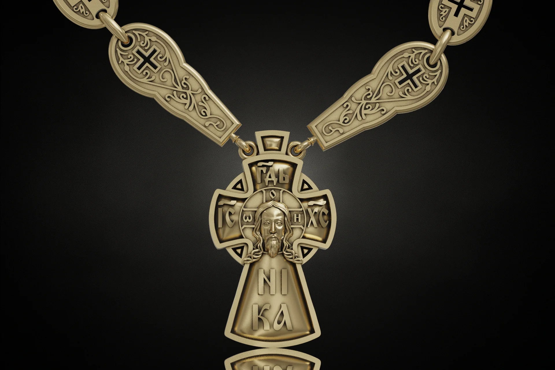 Orthodox Pectoral Cross Necklace with Ornate Links — view 5