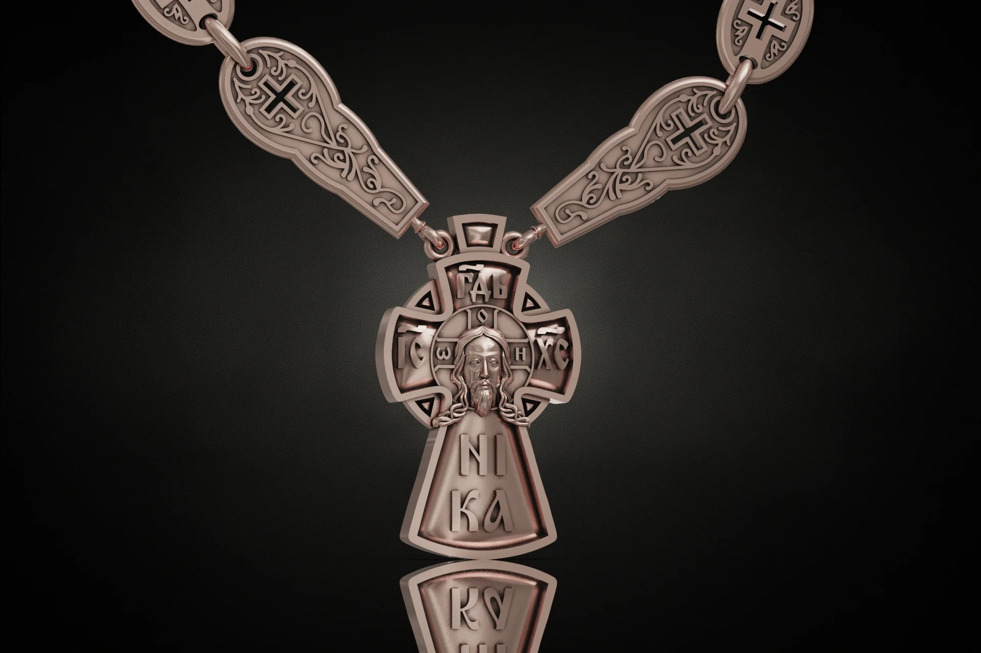 Orthodox Pectoral Cross Necklace with Ornate Links
