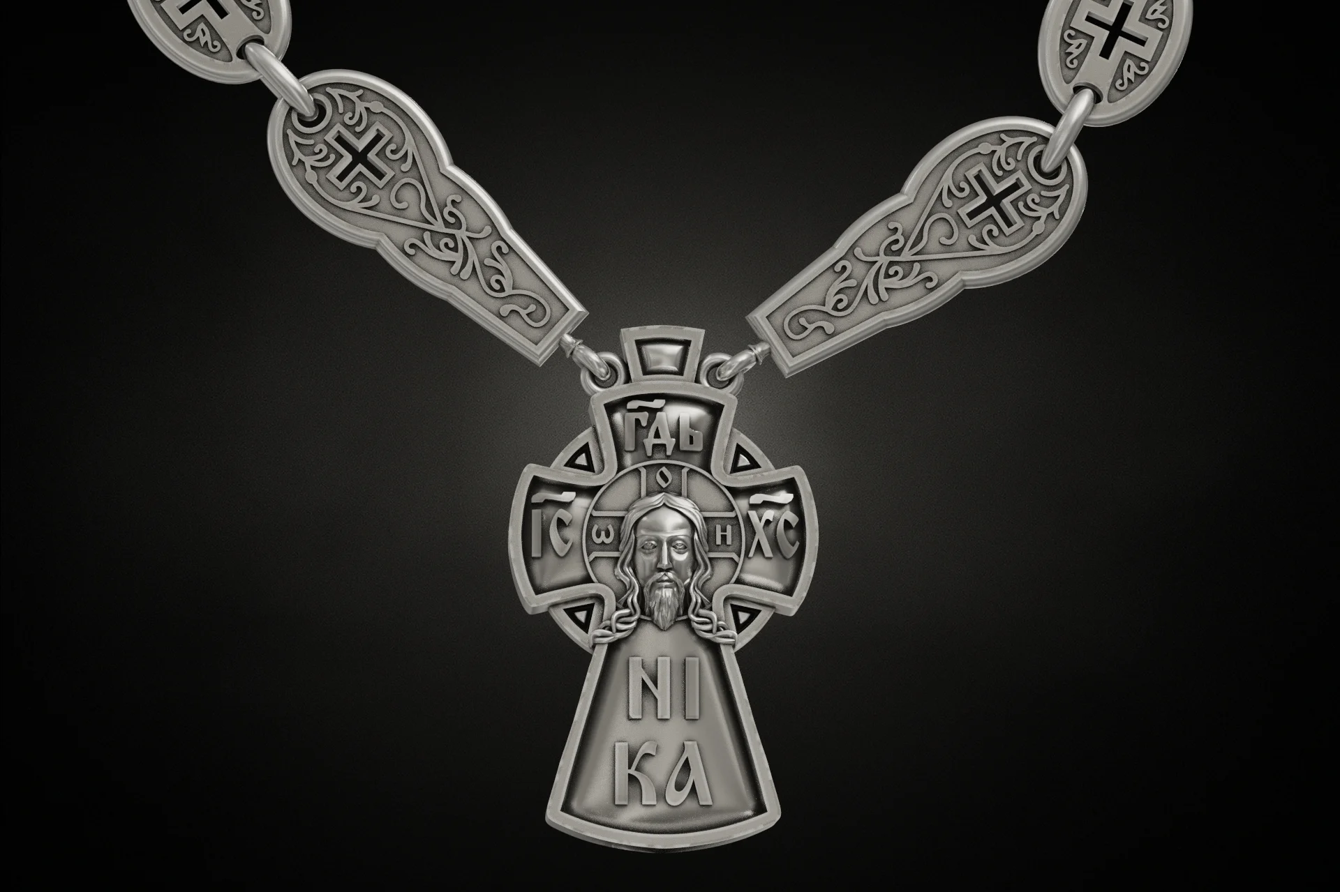 Orthodox Pectoral Cross Necklace with Ornate Links — view 3