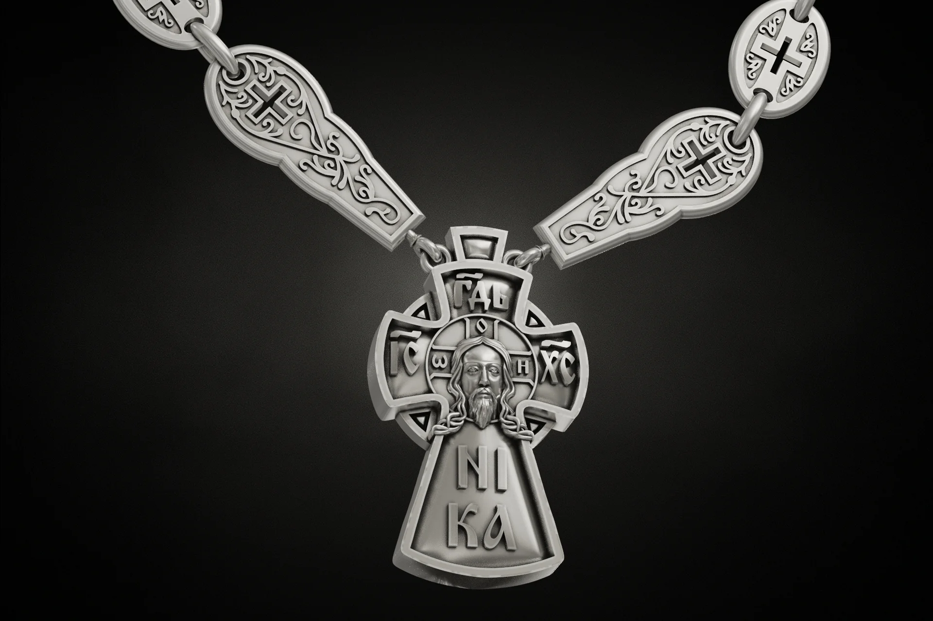 Orthodox Pectoral Cross Necklace with Ornate Links — view 2