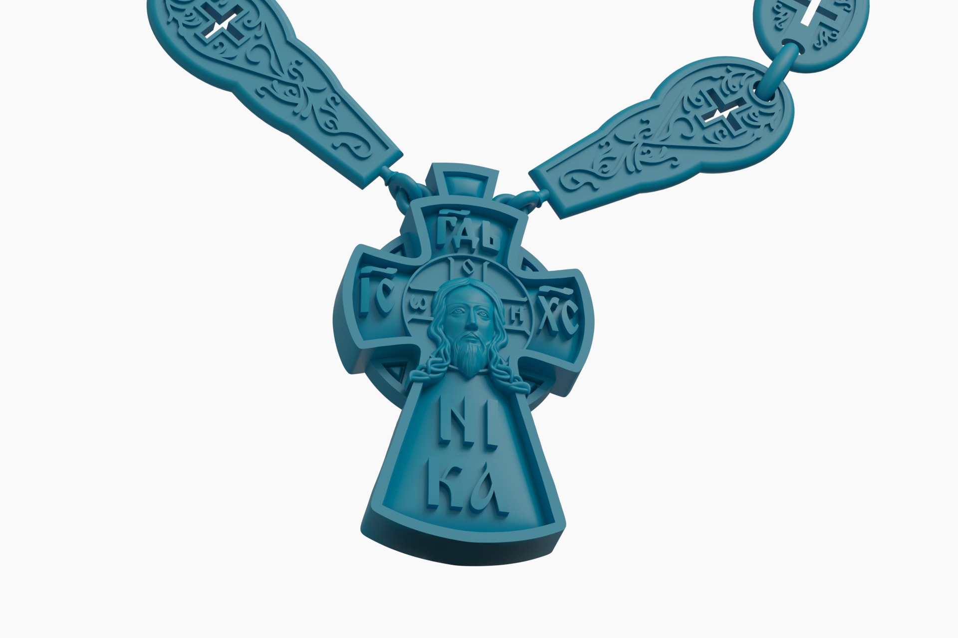 Orthodox Pectoral Cross Necklace with Ornate Links — view 6