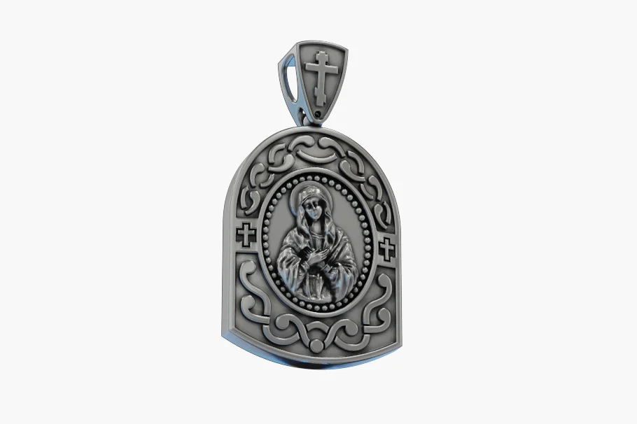 Orthodox Theotokos Icon Relief Ladanka Pendant — view 4