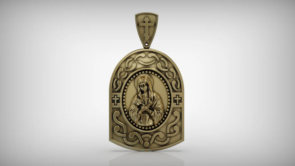 Orthodox Theotokos Icon Relief Ladanka Pendant — view 3