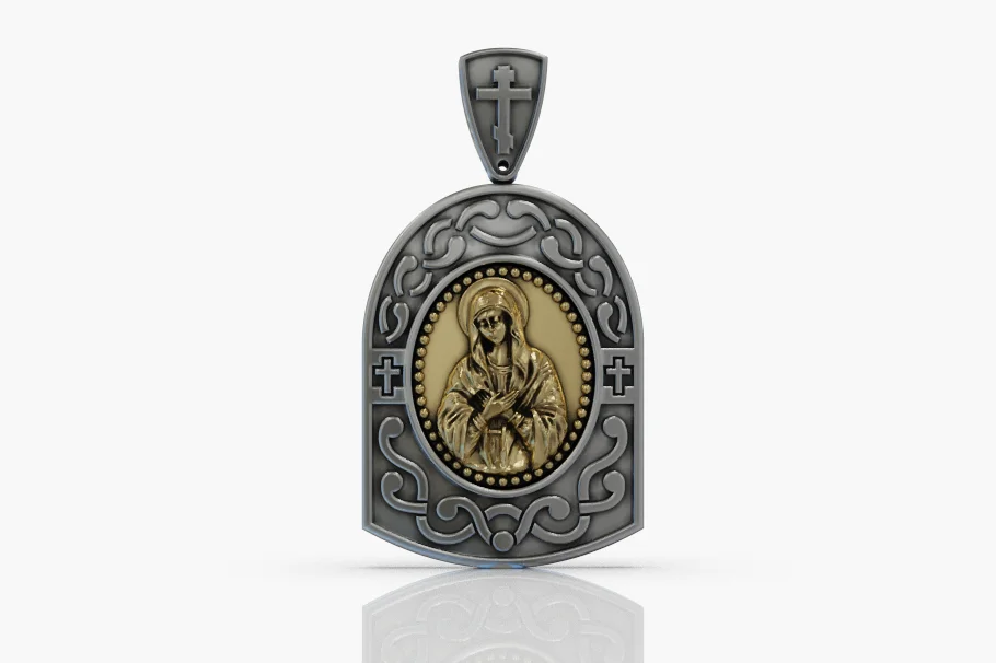 Orthodox Theotokos Icon Relief Ladanka Pendant — view 2
