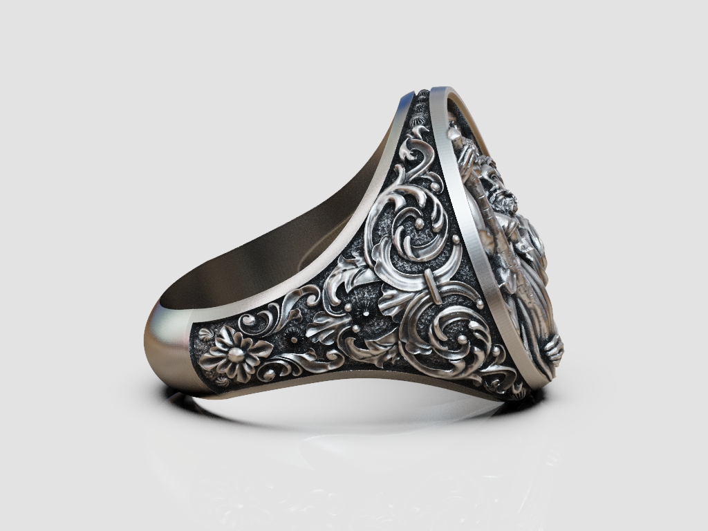 Saint Christopher Religious Signet Ring with Floral Scrolls — view 6