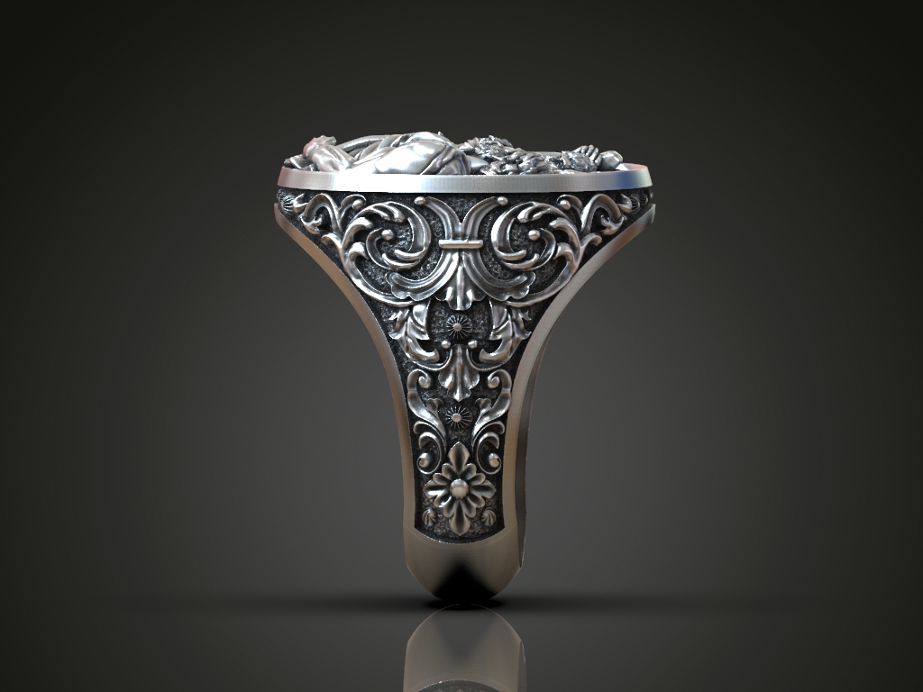 Saint Christopher Religious Signet Ring with Floral Scrolls — view 4