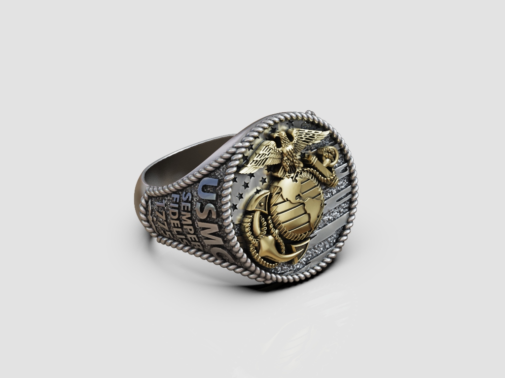 USMC EGA Emblem Signet Ring with Rope Twist Border — view 7