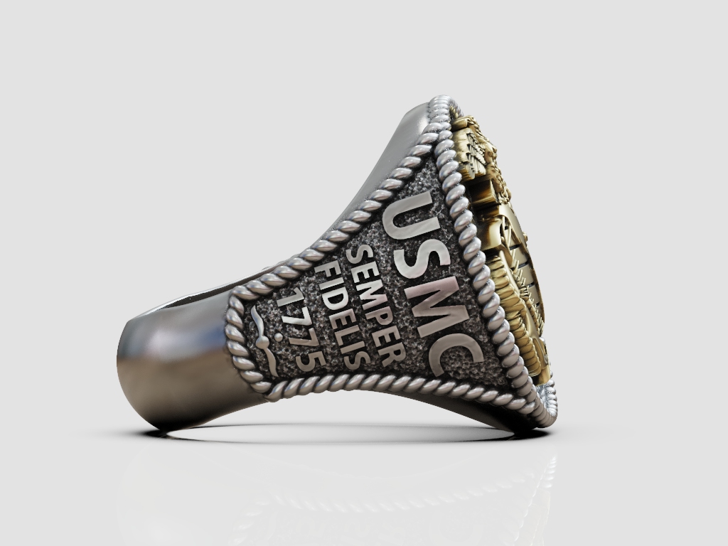 USMC EGA Emblem Signet Ring with Rope Twist Border — view 6