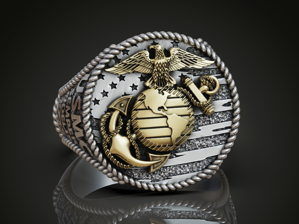 USMC EGA Emblem Signet Ring with Rope Twist Border